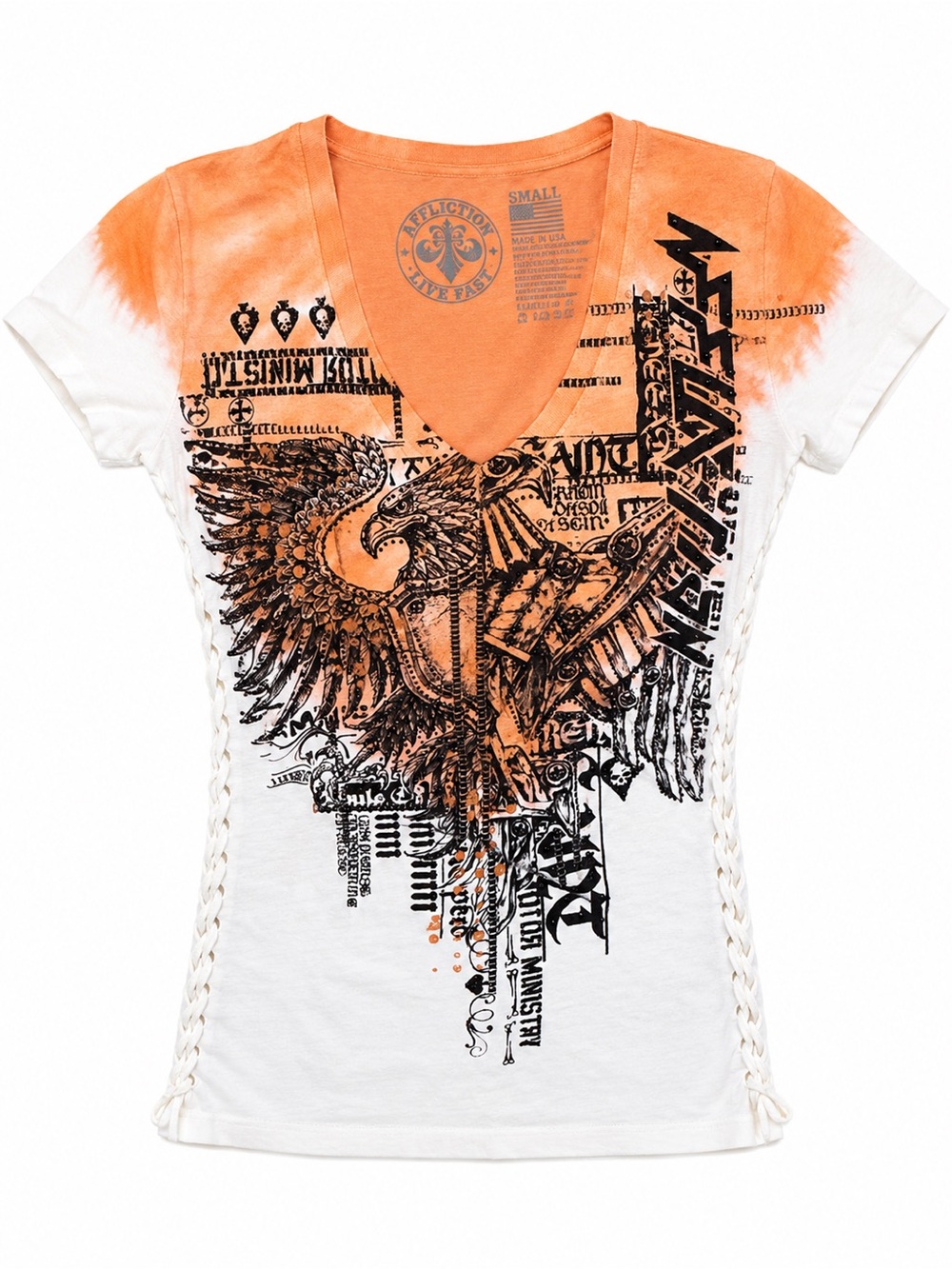 Affliction Live Fast Eagle Graphic Tee S Dip Dye Braided Grunge Y2K Biker Core